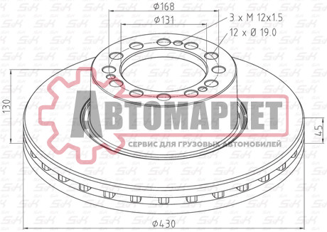 Диск торм вентилир. 430/131x45/130 12n-168-d19 \SAF SK RS 9022