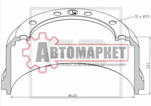 Торм. барабан под шпильку 420x180/190 H=227 d=290/335 n10x23 \SAF RS8142/8242/
