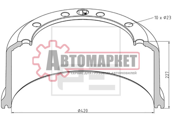 Торм.барабан 420x180/194 H=227 d=300/335 n10x23 \SAF SK RS/RLS 9042