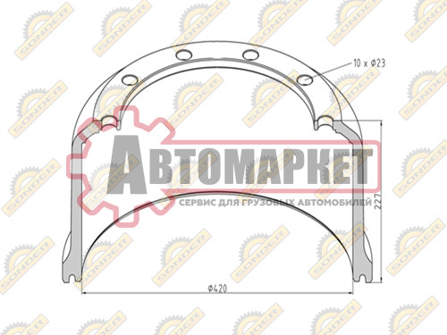 Торм.барабан 420x180/194 H=227 d=300/335 n10x23 \SAF SK RS/RLS 9042