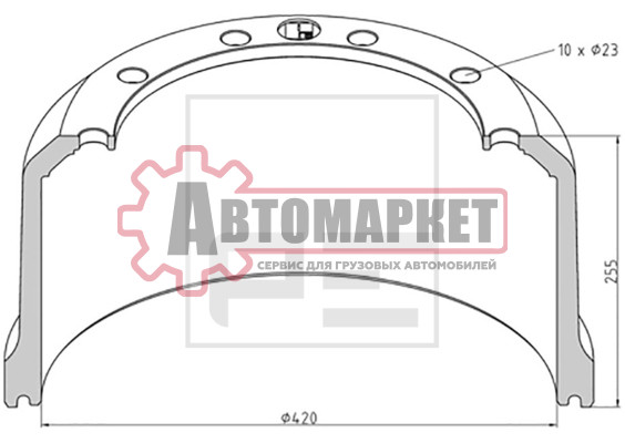 Торм.барабан 420x200/215 H=256 d=300/335 n10x23 \SAF SK/RS9042/20