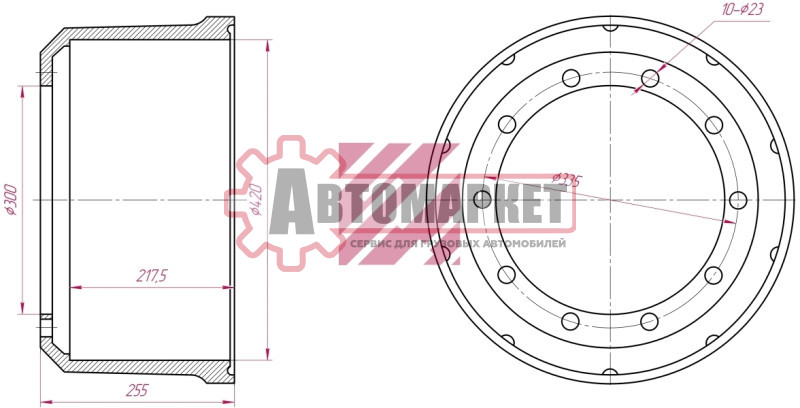 Торм.барабан 420x200/215 H=256 d=300/335 n10x23 \SAF SK/RS9042/20