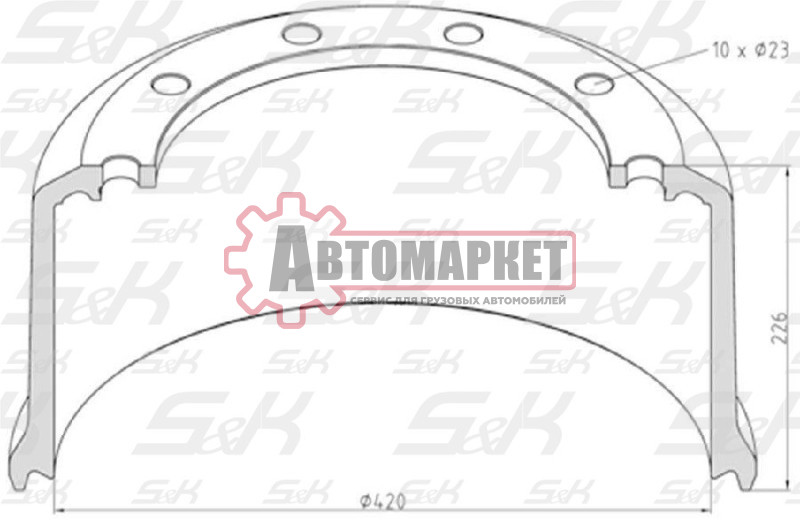 Торм.барабан под болт 420x180/184 H=227 d=290/335 n10x23 \BPW HS..ECO MAXX