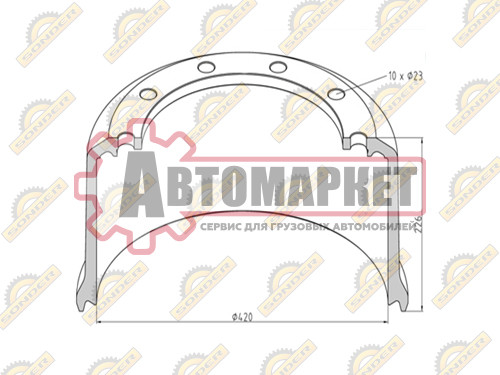 Торм.барабан под болт 420x180/184 H=227 d=290/335 n10x23 \BPW HS..ECO MAXX