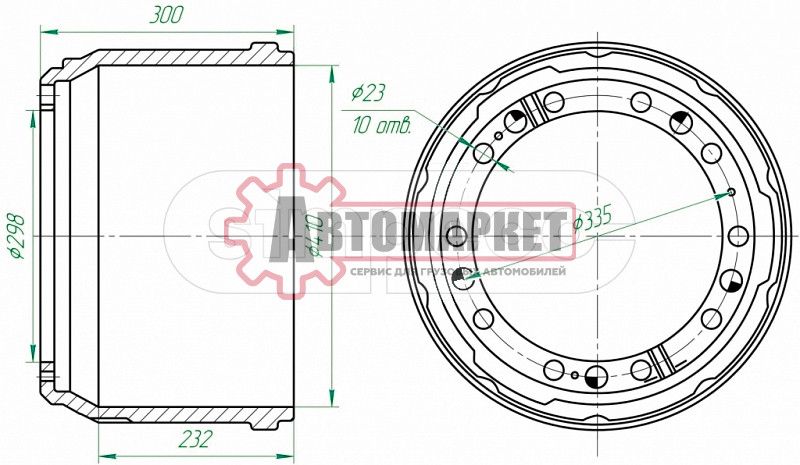 Торм.барабан 410x220/234 H=300 d=298/335 n10x23 \Omn MAN TGA/NL/NG/SL/M2000/F90