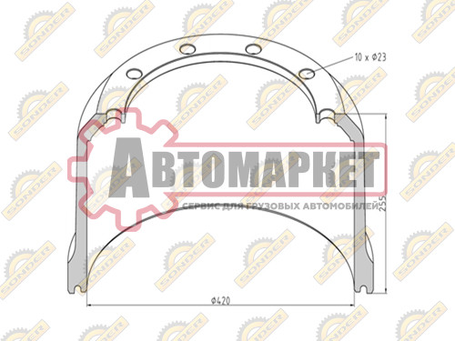 Торм.барабан 420x200/215 H=256 d=300/335 n10x23 \SAF SK/RS9042/20