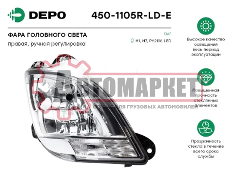 Фара головного света правая ручная регулировка DAF XF106