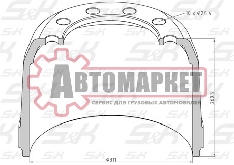 Барабан тормозной 311x190/207 H=260.5 d=183/225 n10x24.5