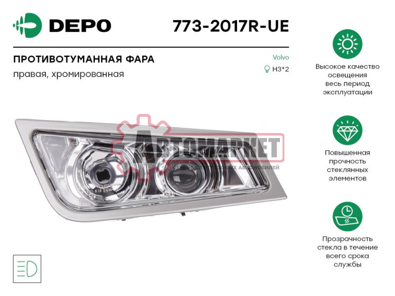Фара противотуманная, прав. хром. Volvo FH/FM