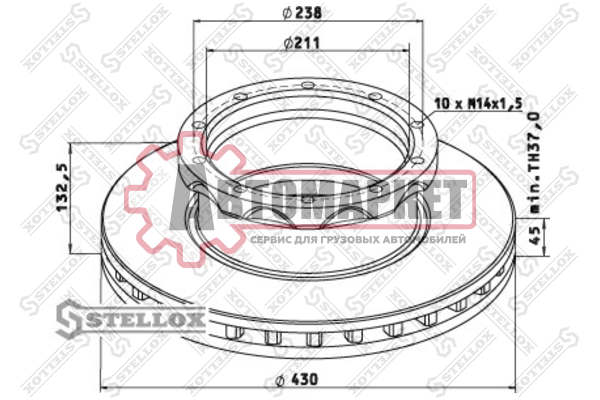 Диск торм задний 430/211x45/132.5 10n-238-M14x1.5 \MB Actros