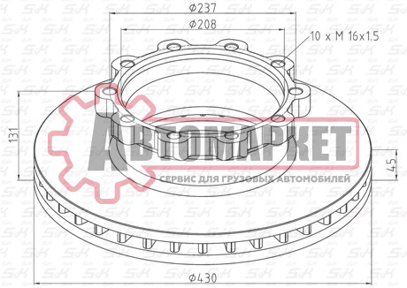 Диск торм 430/208x45/131 10n-237-M16x1.5 \Scania 124